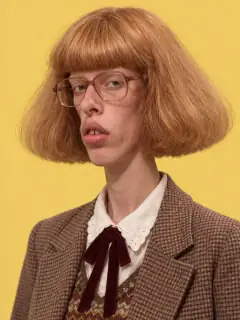 Personagem de IA na estética da trend: ruiva de laço