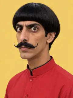 Personagem de IA na estética da trend: bigodão de gola
